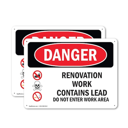 Signmission Renovation Work Contains Lead Do Not Enter Danger Sign, Plastic, 24in W x 18in L, 2PK OS-2PACK-DS-P-1824-L-1753